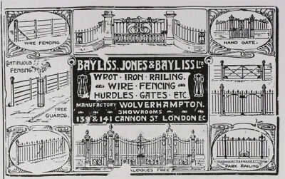 1907 Bayliss, Jones & Bayliss advert with drawings of gates and fencing